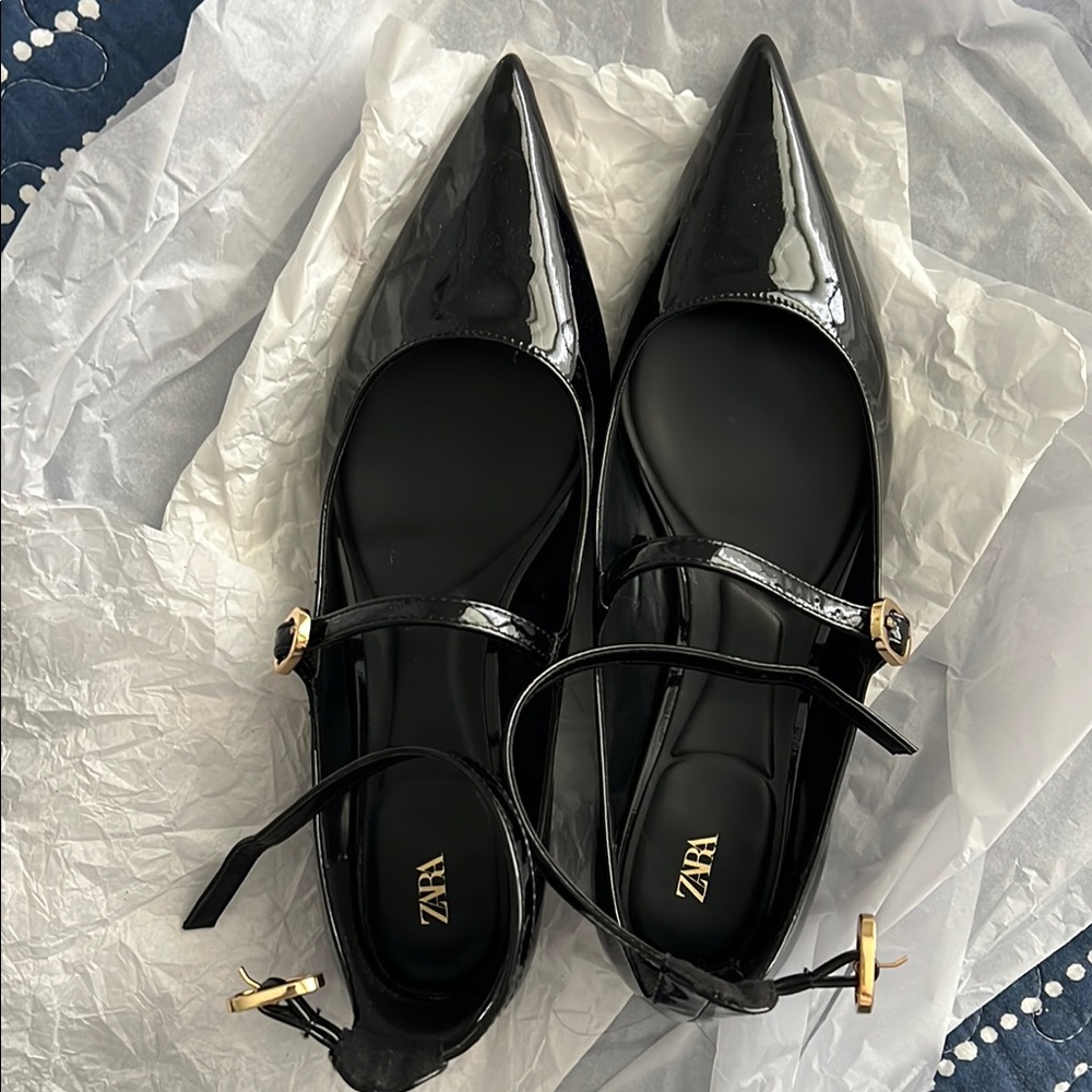 Zara pointy toe double strap Mary  Jane flats